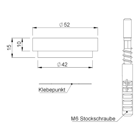 KWS 2099 Butée de porte, Ø52x15 mm, à coller ou visser