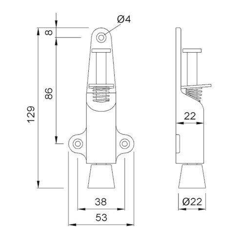 KWS Arrêt de porte 1024, avec bouton-poussoir, course 25 mm, laqué argenté