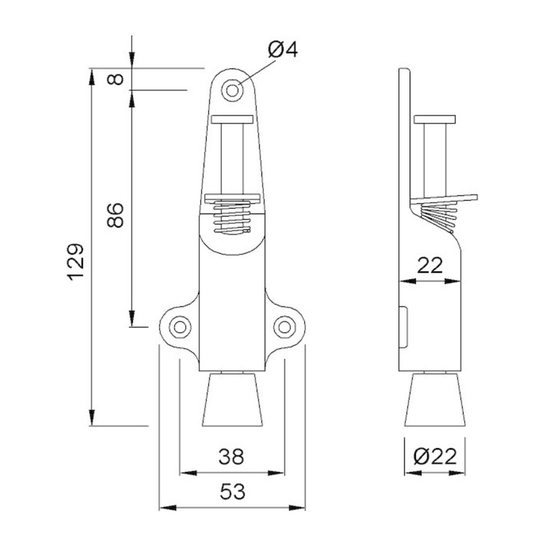 KWS Arrêt de porte 1024, avec bouton-poussoir, course 25 mm, laqué argenté