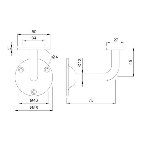 KWS Support de main courante 4525 avec appui plat Acier, argenté, peint cuisson