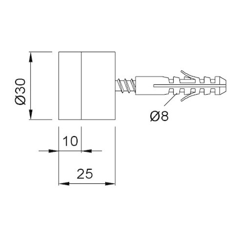 KWS Wandpuffer mit Pufferkappe 2008,Ø 30mm,L 25mm silberfarbig