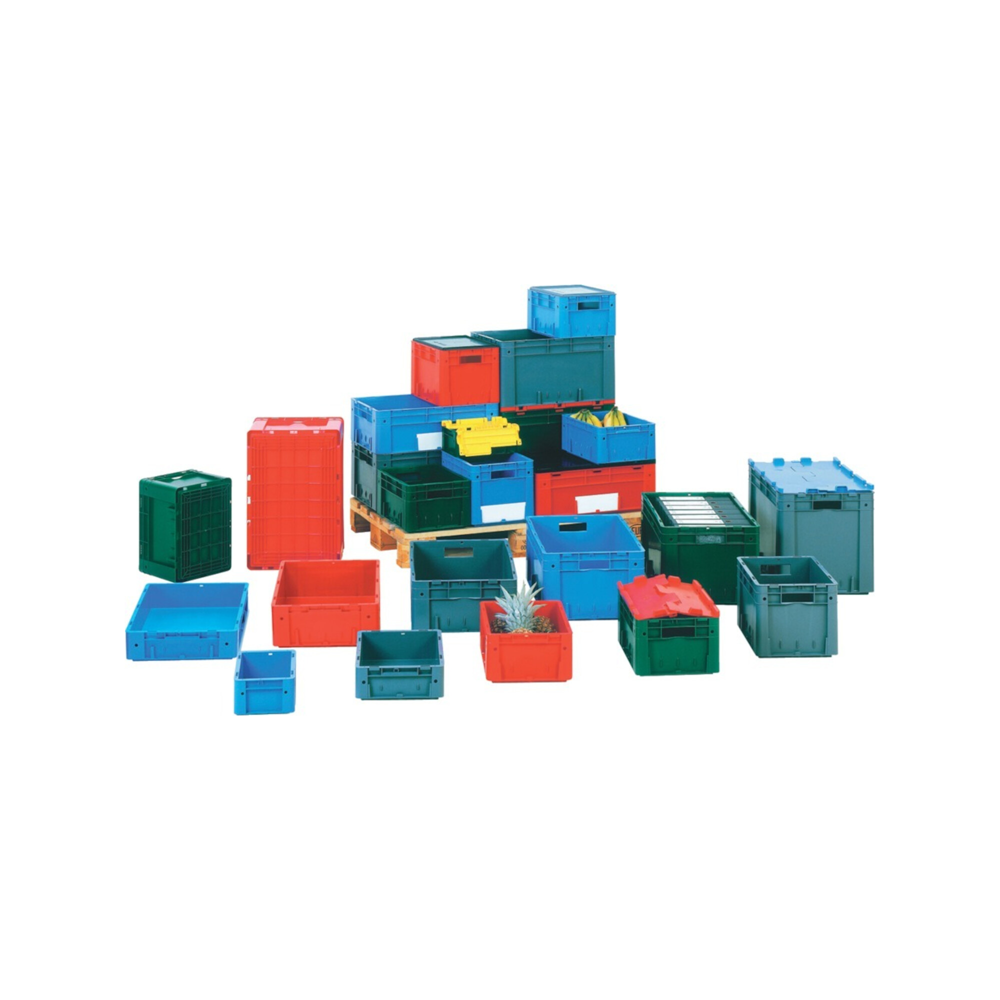 LA-KA-PE Transport-Stapelkasten B400xT320xH320 mm rot Auflast 600kg mit Griffloch