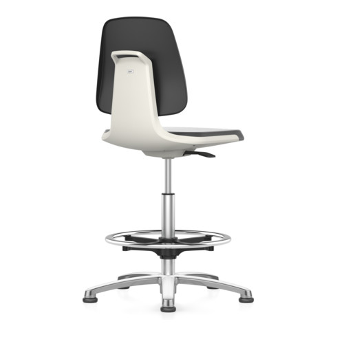Chaise d'atelier Bimos Labsit blanc avec patins Supertec, coque hauteur d'assise 520-770 mm