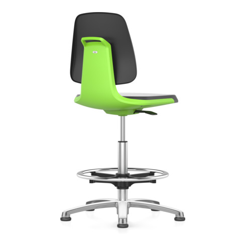 Chaise d'atelier Bimos Labsit vert avec patins, coque d'assise hauteur d'assise 520-770 mm