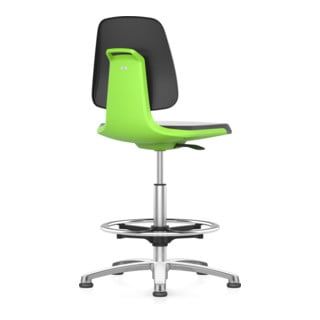Chaise d'atelier Bimos Labsit vert avec patins, coque d'assise hauteur d'assise 520-770 mm