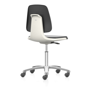 Chaise d'atelier sur roulettes Bimos Labsit, coque d'assise blanc
