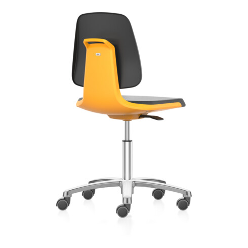 Chaise d'atelier avec roulettes Bimos Labsit coque d'assise orange
