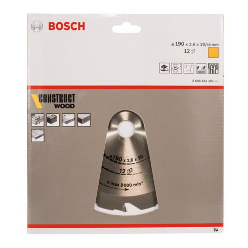 Bosch Lama circolare per sega Construct Wood, 190x20/16x2,6mm 12