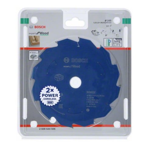 Bosch Lama circolare Expert for Wood, per seghe a batteria, 165x1,5/1x20 12 denti