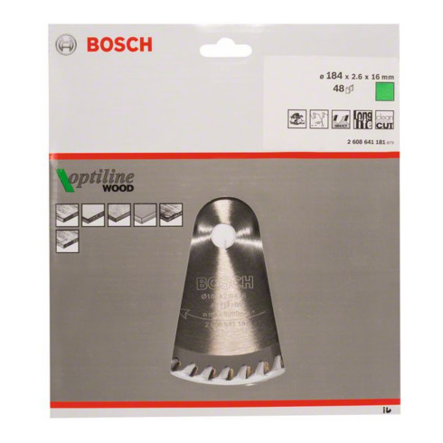 Bosch Lama circolare Optiline Wood, per seghe circolari manuali, 184x16x2,6mm 48
