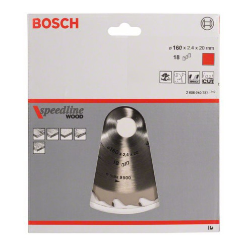 Bosch Lama circolare per sega Speedline Wood, 160x20x2,2mm 18