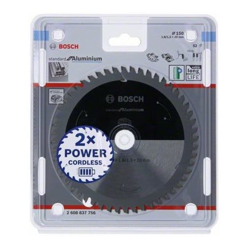 Bosch Lama circolare Standard for Aluminium per sega a batteria, 150x1,8/1,3x20, 52 denti