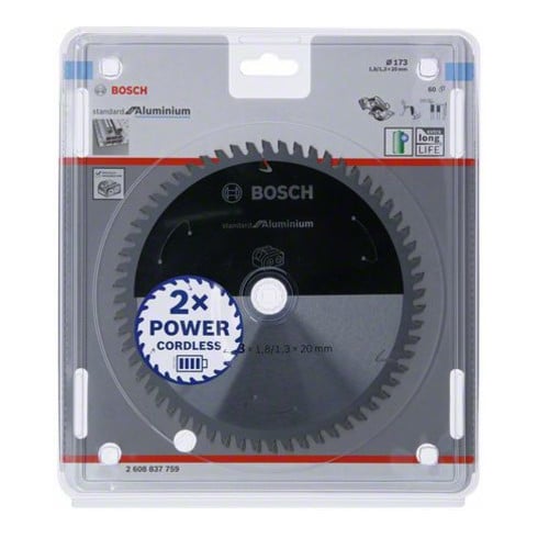 Bosch Lama circolare Standard for Aluminium per sega a batteria, 173x1,8/1,3x20, 60 denti