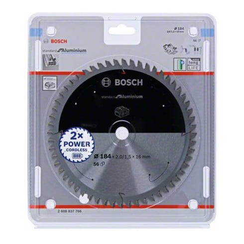 Bosch Lama circolare Standard for Aluminium per sega a batteria, 184x2/1,5x16, 56 denti