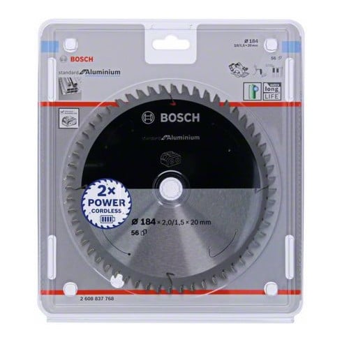 Bosch Lama circolare Standard for Aluminium per sega a batteria, 184x2/1,5x20, 56 denti