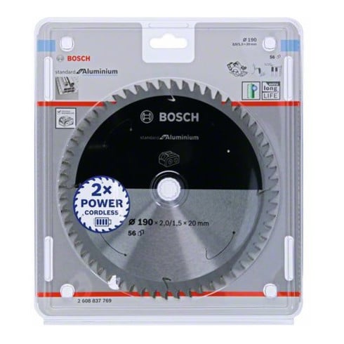 Bosch Lama circolare Standard for Aluminium per sega a batteria, 190x2/1,5x20, 56 denti