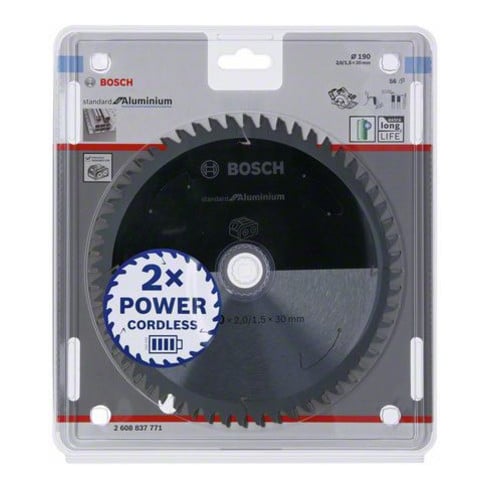 Bosch Lama circolare Standard for Aluminium per sega a batteria, 190x2/1,5x30, 56 denti