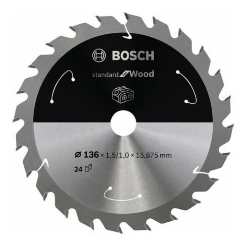 Bosch Lama circolare Standard for Wood per sega a batteria, 136x1,5/1x15,875 24 denti