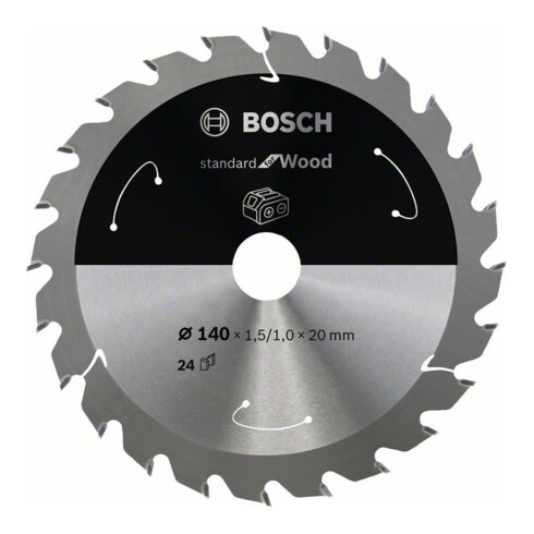 Bosch Lama circolare Standard for Wood per sega a batteria, 140x1,5/1x20, 24 denti