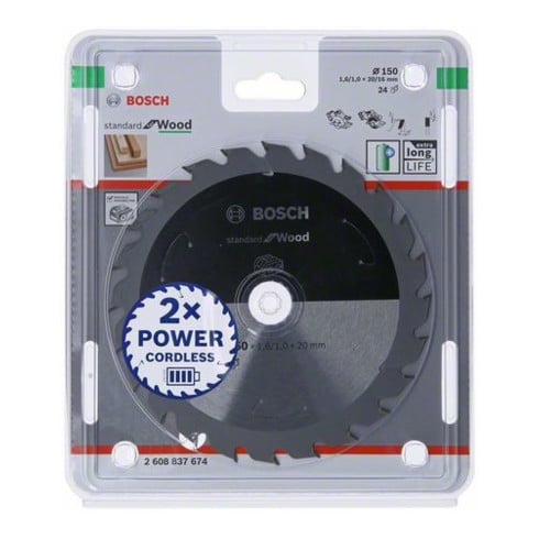 Bosch Lama circolare Standard for Wood per sega a batteria, 150x1,6/1x20, 24 denti