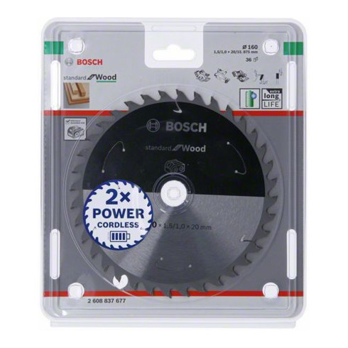 Bosch Lama circolare Standard for Wood per sega a batteria, 160x1,5/1x20, 36 denti