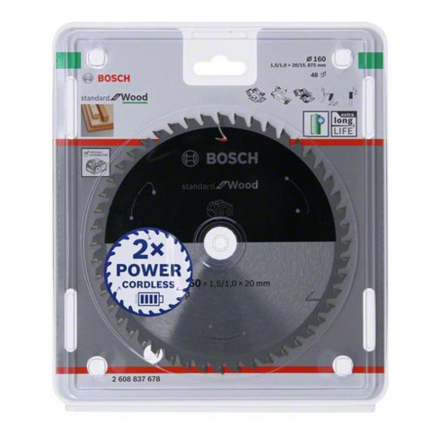 Bosch Lama circolare Standard for Wood per sega a batteria, 160x1,5/1x20, 48 denti