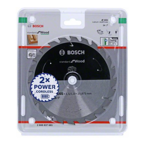 Bosch Lama circolare Standard for Wood per sega a batteria, 165x1,5/1x15,875, 24 denti