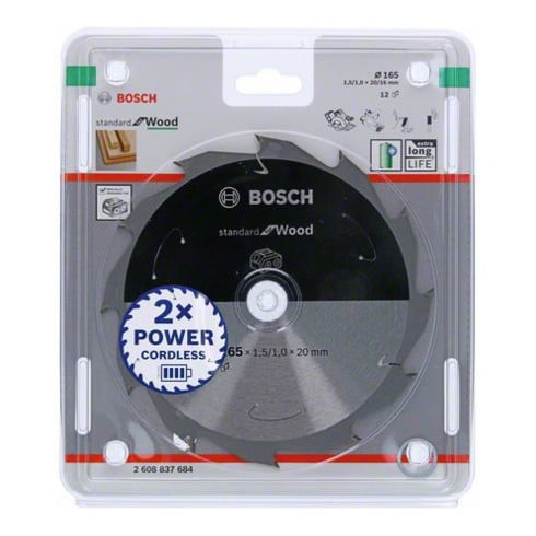 Bosch Lama circolare Standard for Wood per sega a batteria, 165x1,5/1x20, 12 denti