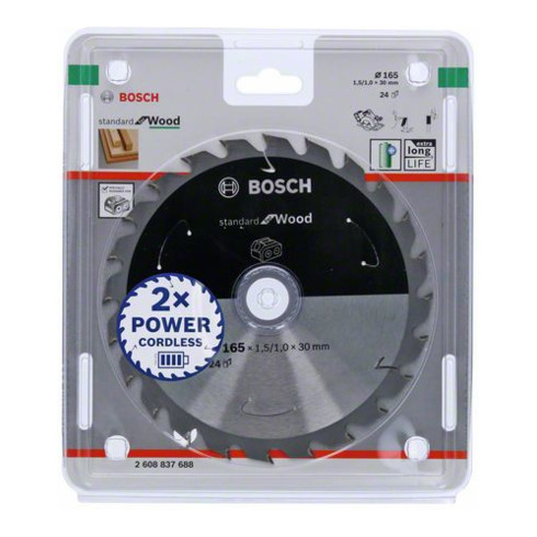 Bosch Lama circolare Standard for Wood per sega a batteria, 165x1,5/1x30, 24 denti