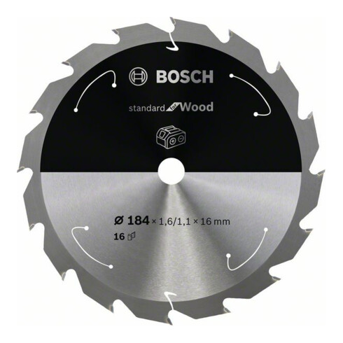 Bosch Lama circolare Standard for Wood per sega a batteria, 184x1,6/1,1x16, 16 denti