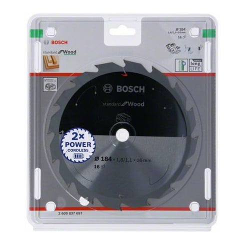 Bosch Lama circolare Standard for Wood per sega a batteria, 184x1,6/1,1x16, 16 denti