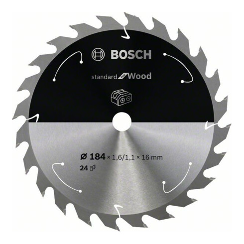Bosch Lama circolare Standard for Wood per sega a batteria, 184x1,6/1,1x16, 24 denti