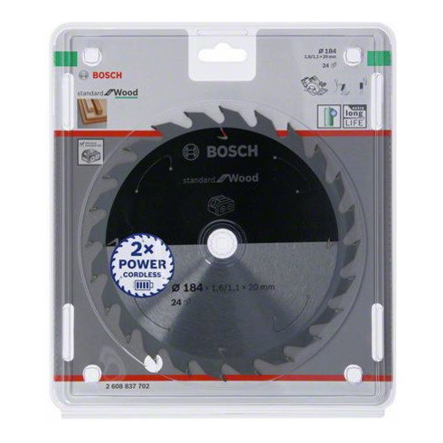 Bosch Lama circolare Standard for Wood per sega a batteria, 184x1,6/1,1x20, 24 denti