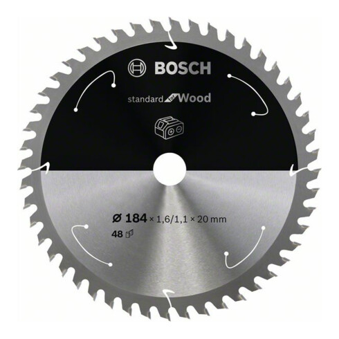 Bosch Lama circolare Standard for Wood per sega a batteria, 184x1,6/1,1x20, 48 denti