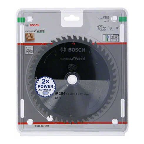Bosch Lama circolare Standard for Wood per sega a batteria, 184x1,6/1,1x20, 48 denti