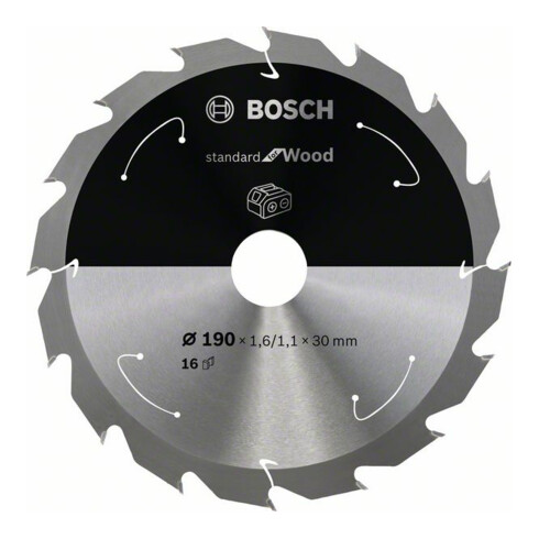 Bosch Lama circolare Standard for Wood per sega a batteria, 190x1,6/1,1x30, 16 denti