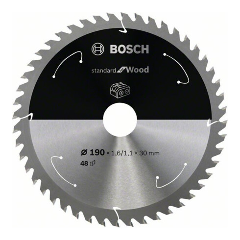 Bosch Lama circolare Standard for Wood per sega a batteria, 190x1,6/1,1x30, 48 denti