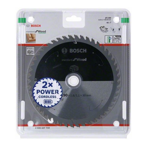 Bosch Lama circolare Standard for Wood per sega a batteria, 190x1,6/1,1x30, 48 denti