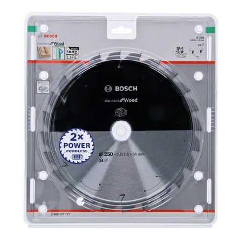 Bosch Lama circolare Standard for Wood per sega a batteria, 250x2,2/1,6x30, 24 denti