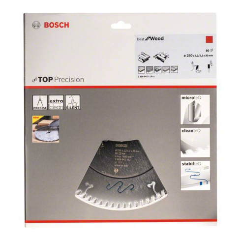 Bosch Lama circolare per sega Top Precision Best for Wood, 250x30x3,2mm 80