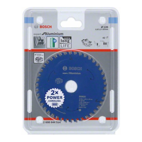 Bosch Lama circolare Expert for Aluminium, per seghe a batteria, 120x1,8/1,2x20 42 denti