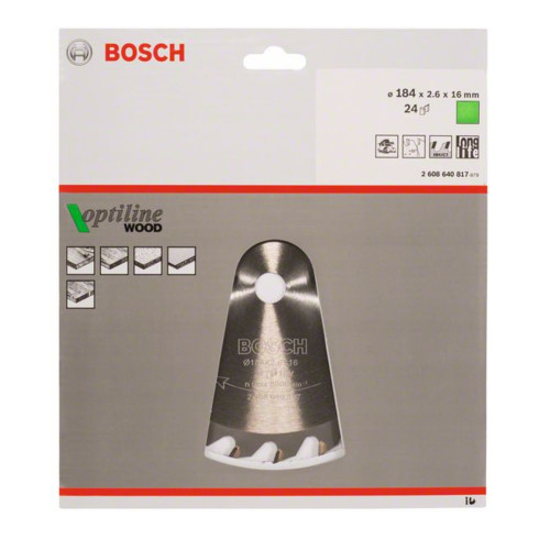 Bosch Lama circolare Optiline Wood, per seghe circolari manuali, 184x16x2,6mm 24