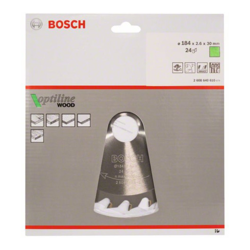 Bosch Lama circolare Optiline Wood, per seghe circolari manuali, 184x30x2,6mm 24