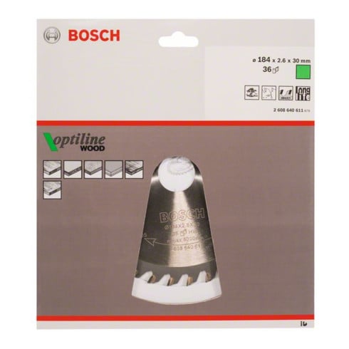 Bosch Lama circolare Optiline Wood, per seghe circolari manuali, 184x30x2,6mm 36