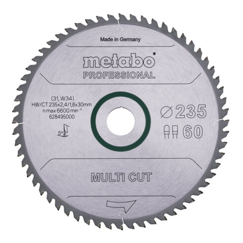 Metabo Lama per sega "Multi cut - professional", 235x2,4/1,8x30, Z60 FZ/TZ 5°