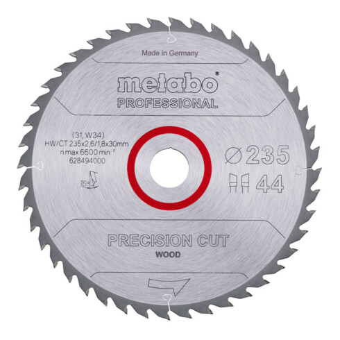 Metabo Lama per sega "Precision cut wood - professional", 235x2,6/1,8x30, Z44 WZ 15°