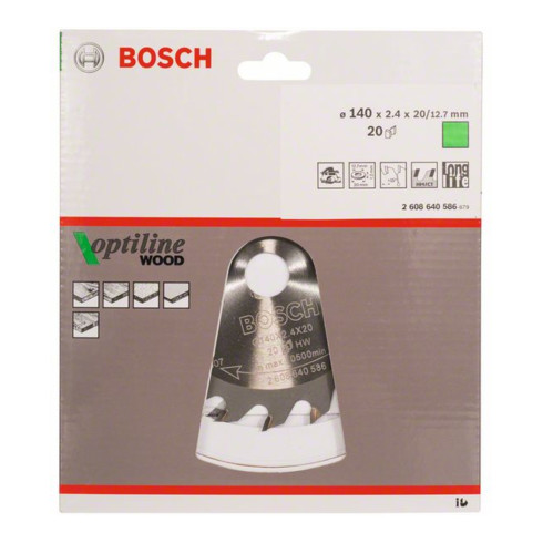 Bosch Lama circolare Optiline Wood, per seghe circolari manuali, 140x20/12,7x2,4mm 20
