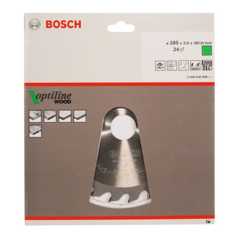 Bosch Lama circolare Optiline Wood, per seghe circolari manuali, 180x30/20x2,6mm 24