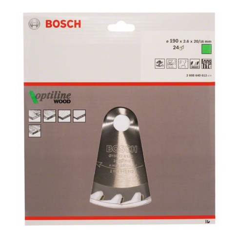 Bosch Lama circolare Optiline Wood, per seghe circolari manuali, 190x20/16x2,6mm 24