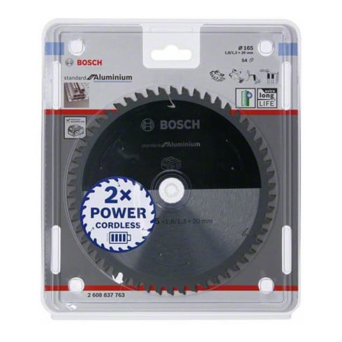 Bosch Lama per sega circolare Standard for Aluminium per seghe a batteria 165x1,8/1,3x20, 54 denti